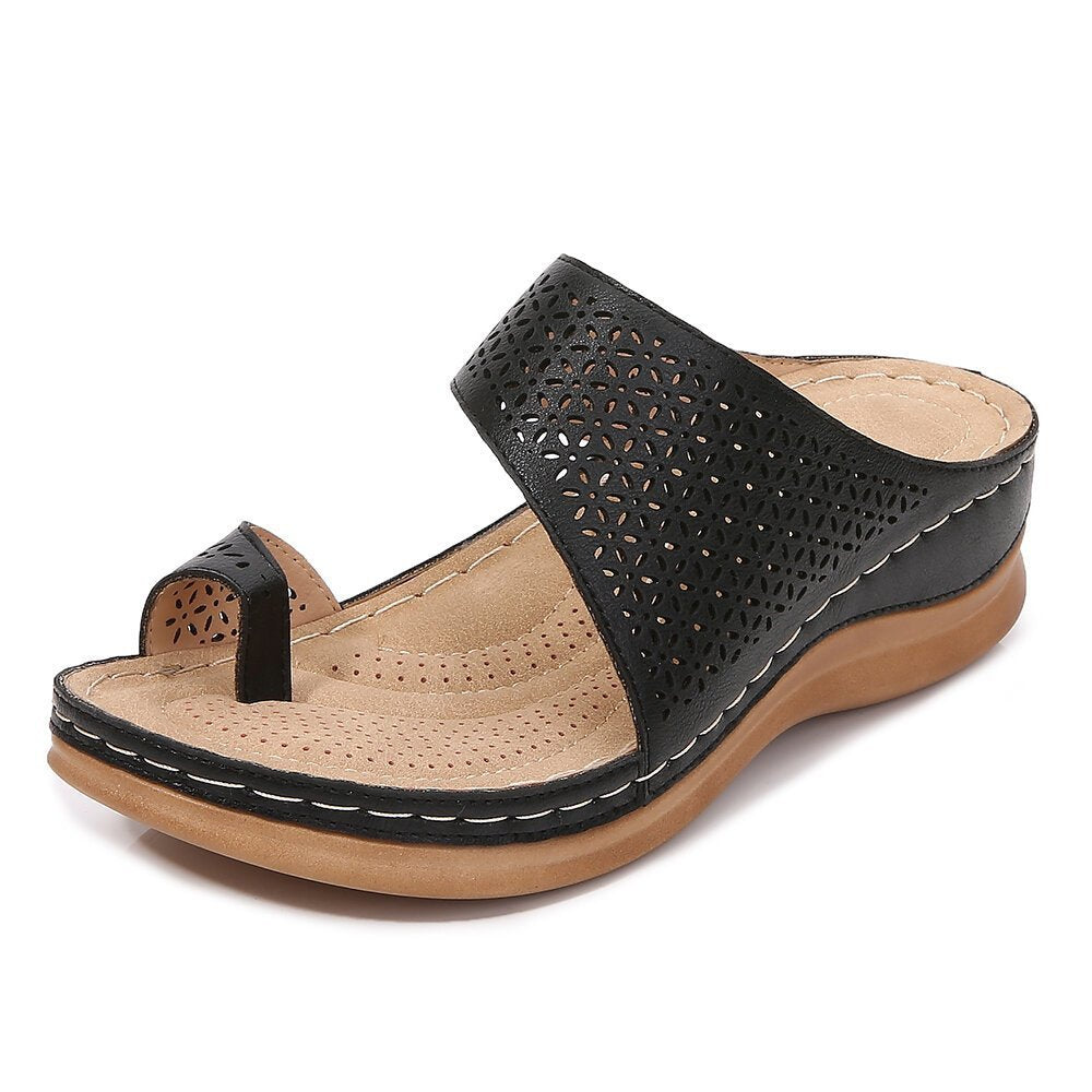 Bohemian Hollow Wedge Platform Flip Flops Sandals